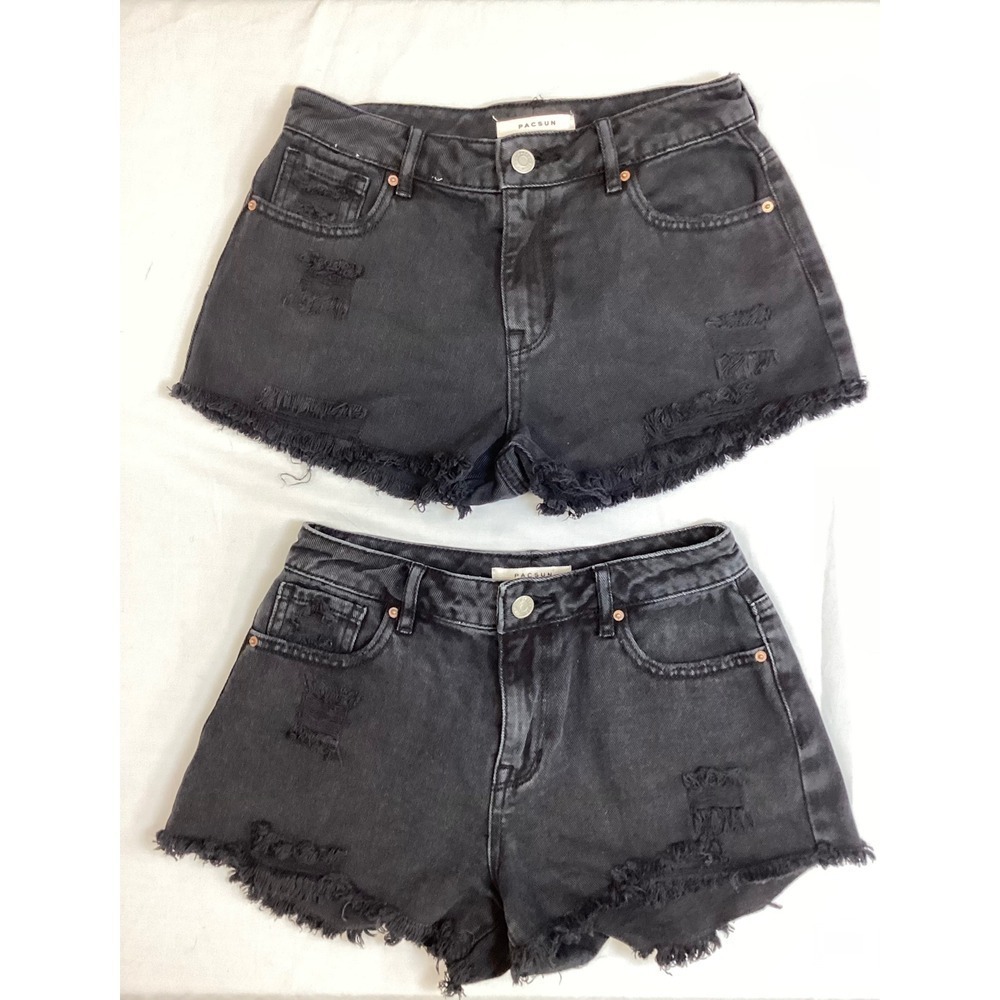 Pacsun Distressed Black Denim Shorts Frayed Hem Festival Fashion Size 24